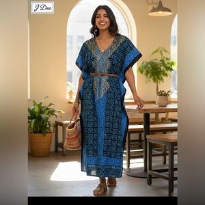 J Dee Blue Kaftan Dress Free Size